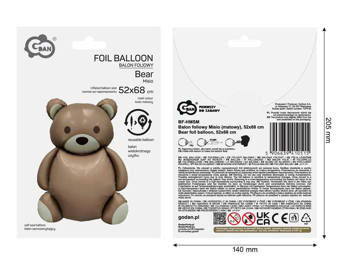 Balon foliowy Misio (matowy), 52x68 cm